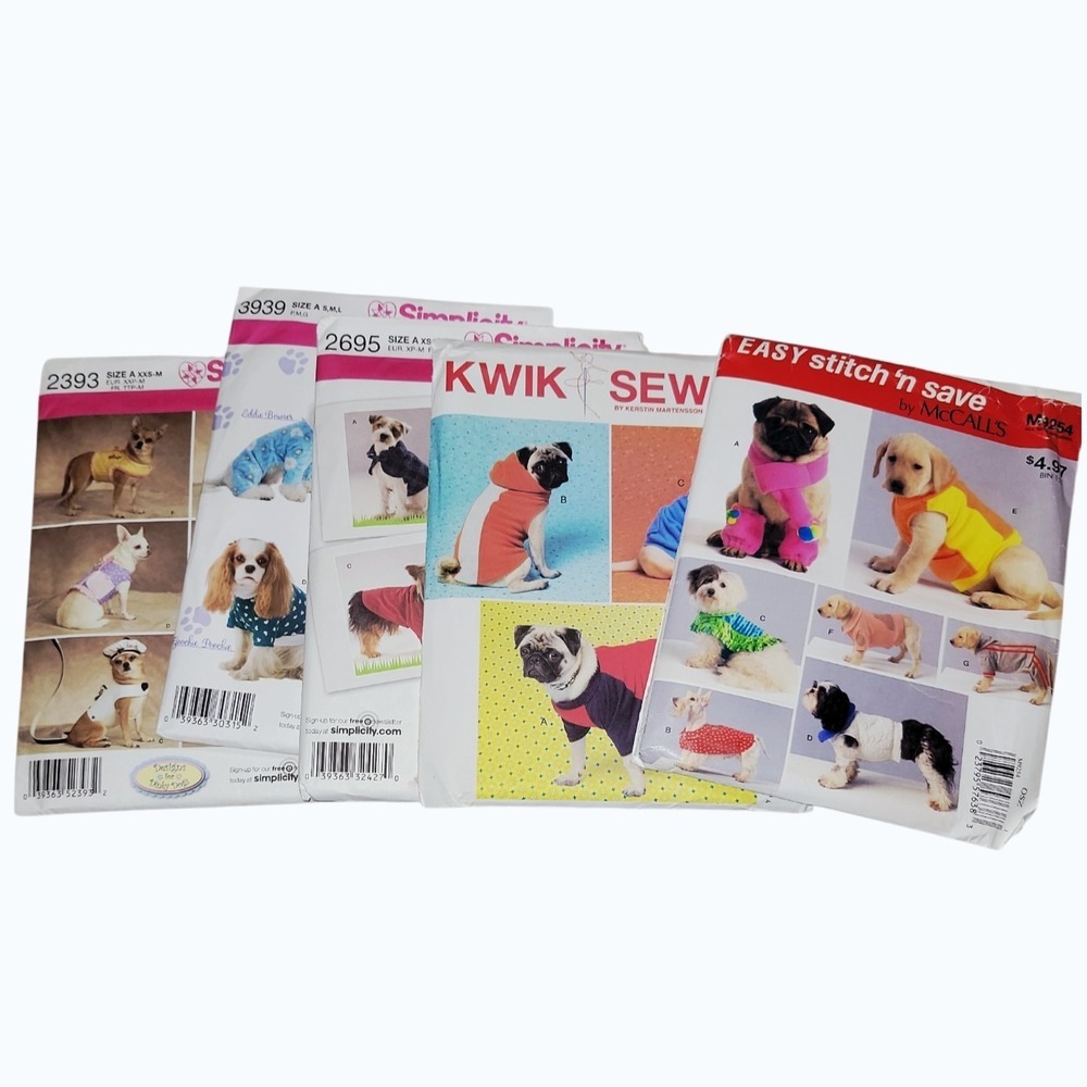 Uncut Dog Sewing Pattern Lot 5 Simplicity Kwik Sew McCalls Clothes Coat Pajamas